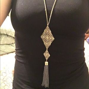 Long Necklace. Gold with Gray beads
